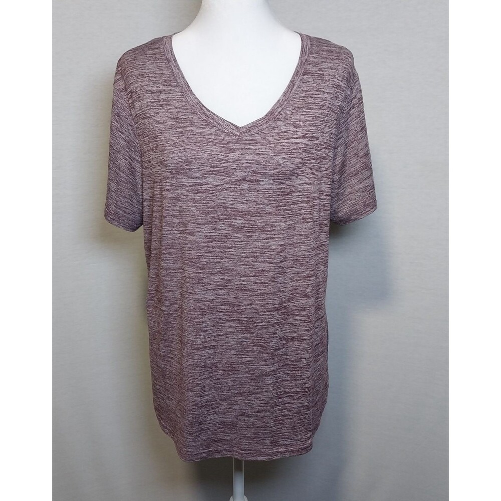 Avia Womens Heather Purple Short Sleeve V-Neck Activewear T-Shirt Size XL